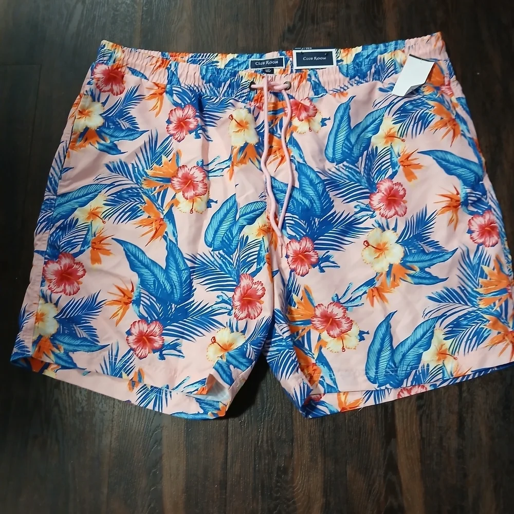 Club Room‎ Pink and Blue Swim Trunks Vibrant Floral Design